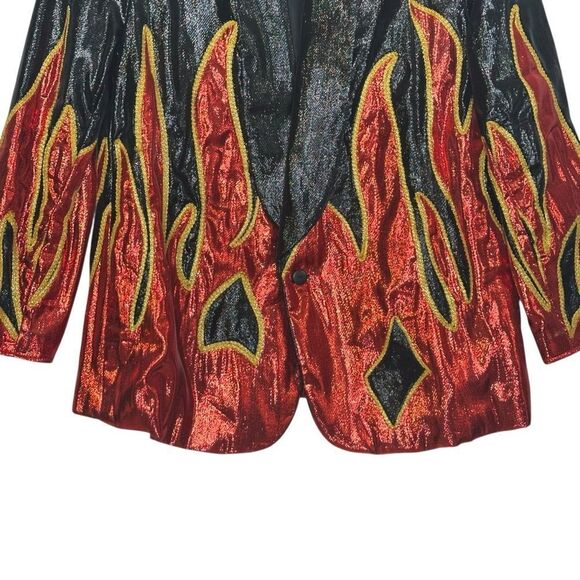 1980’s Custom Flame Fire Jacket  Rockabilly Glitter Blazer| Size 42 - Picture 4 of 10